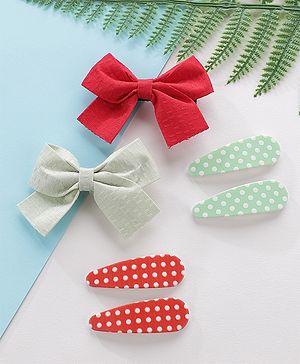 Pine Kids Hair Clips Pack of 6 - Red & Green