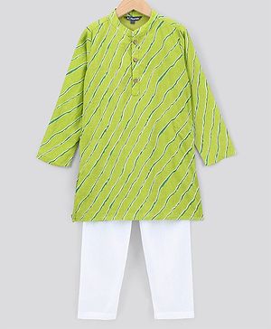 Pine Kids Full Sleeves Kurta Pajama Set Printed - Green