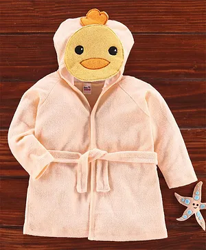 Ben Benny Full Sleeves Animal Patched Hooded Bath Robe - Peach