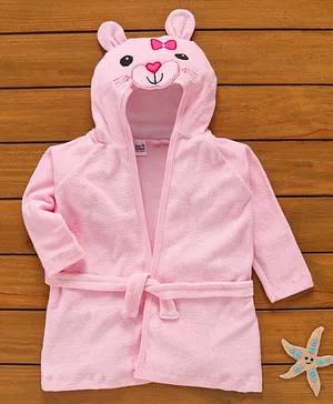 Ben Benny Full Sleeves Animal Patched Hooded Bath Robe - Pink