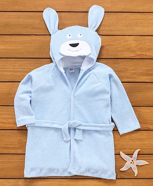 Ben Benny Full Sleeves Animal Patched Hooded Bath Robe - Blue
