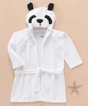 Ben Benny Full Sleeves 3D Hooded Bath Robe Panda Face - White