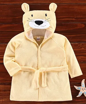 Ben Benny Full Sleeves Animal Patched Hooded Bath Robe - Cream