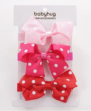 Babyhug Bow Appliquse Handbands Pack Of 3 - Red & Pink 