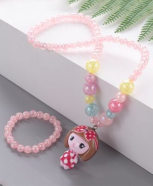 Babyhug Beaded Bracelet & Necklace With Doll Pendant Pack Of 2 - Pink