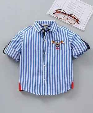 ToffyHouse Full Sleeves Cotton Striped Shirt - Blue