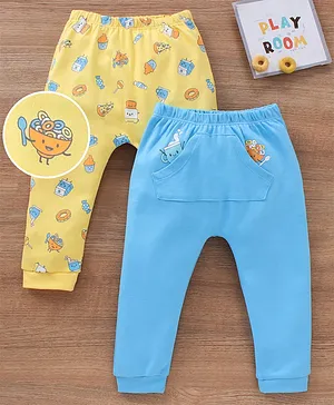 Babyoye 100% Cotton Full Length Diaper Leggings Multi Print Pack of 2 - Blue Yellow