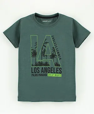 Doreme Half Sleeves T-Shirts Text Print - Green