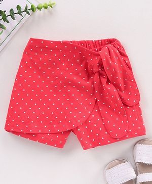 Babyhug Knee Length Knitted Skort Dot Print - Pink