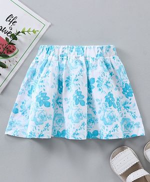 Babyhug Knee Length Cotton Skirt Floral Print- Blue