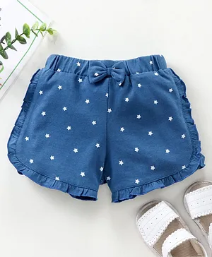 Babyhug Knee Length Cotton Shorts Star Print- Blue