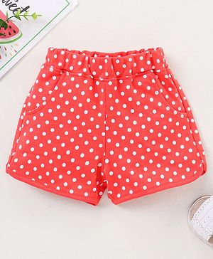 Babyhug Knit Knee Length Shorts Dot Print - Red