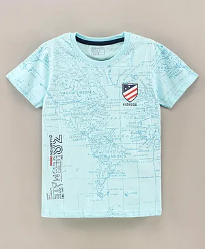 NIOMODA Half Sleeves T-Shirt World Map Print - Blue
