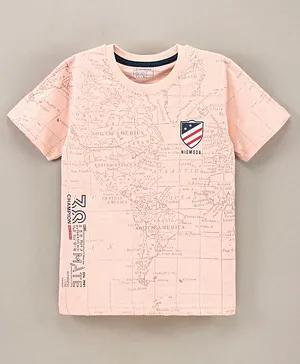 NIOMODA Half Sleeves T-Shirt World Map Print - Peach