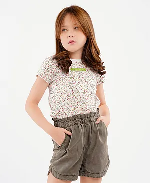 Primo Gino All Over Floral Print With Gorgeous Text In HD Print - Off White