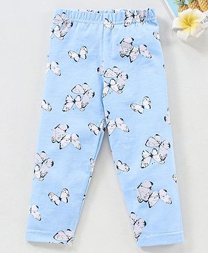 Babyhug Knit Full Length Butterfly Print Leggings - Blue