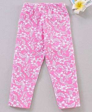 Babyhug Cotton Knitted Full Length Leggings Floral Printed - White Pink