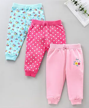 Babyhug Full Length Lounge Pants Floral Print Pack of 3 - Pink Blue
