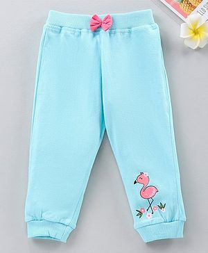 Babyhug Full Length Cotton Lounge Pant with Flamingo Print - blue
