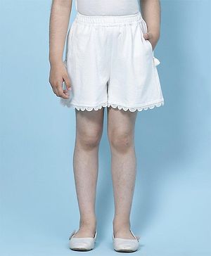 Biba White Cotton Shorts With Crochet Detailing