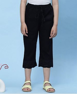 Biba Black Cotton Capri Pants with Cutwork Embroidery