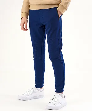 Primo Gino Full Length 100% Cotton Track Pant with Embroidery - Navy Blue