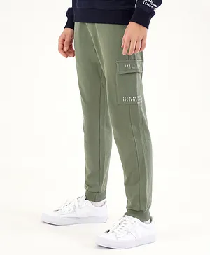 Primo Gino Full Length 100% Cotton Track Pant Text Print - Green
