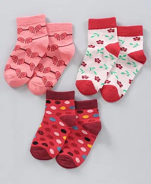 Supersox Cotton Ankle Length Socks Bow & Floral Design Pack of 3 - Multicolor