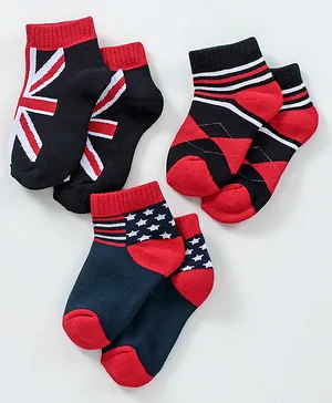 Supersox Cotton Ankle Length Socks Flags Design Pack of 3 - Multicolor