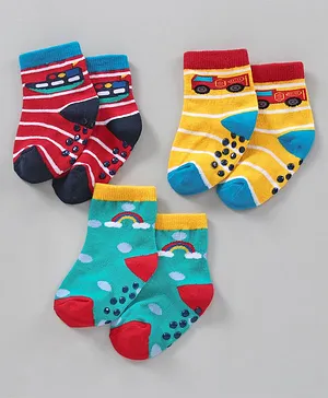 Supersox Cotton Ankle Length Socks Stripes Design Pack of 3 - Multicolor