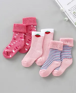 Supersox Ankle Length Cotton Blend Socks heart Design Pack of 3 - Pink
