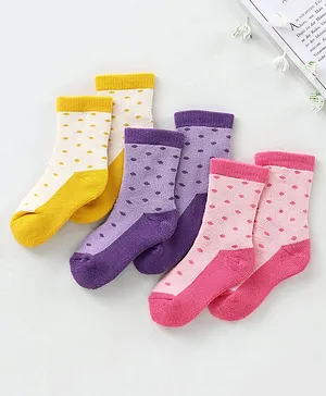Supersox Ankle Length Cotton Blend Socks Dotted Design Pack of 3 - Pink Purple Yellow