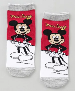 Supersox Ankle Length Cotton Blend Socks Mickey Mouse Design - Red
