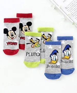 Supersox Ankle Length Cotton Blend Socks Mickey Mouse Design Pack of 3 - Red Green Blue