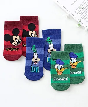 Supersox Ankle Length Cotton Blend Socks Mickey Mouse Design Pack of 3 - Maroon Green Blue
