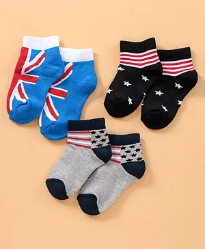 Supersox Cotton Ankle Length Socks Printed Pack of 3 - Multicolor