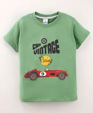 OLLYPOP Half Sleeves Cotton T-shirt Car Print - Green