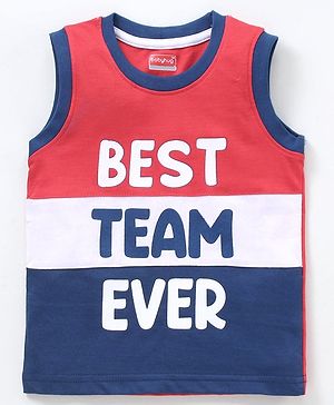 Babyhug Sleeveless T-Shirt Text Print - Red Navy Blue