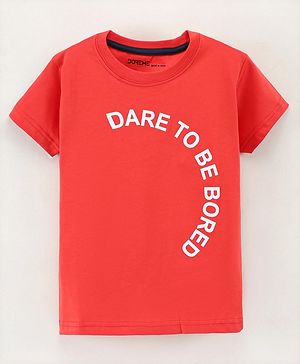 Doreme Half Sleeves T Shirts Text Print - Bright Red