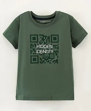 Doreme Half Sleeves T Shirt Text Print - Green