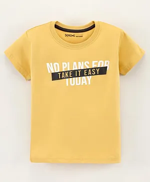 Doreme Half sleeves Cotton T-shirt Text Print - Yellow