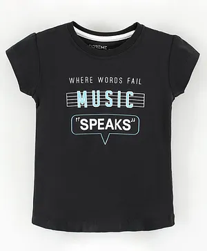 Doreme Short Sleeves Cotton T-Shirt Where Words Fail Music Speaks Print - Grey