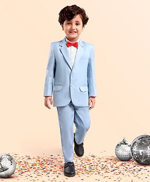 Babyhug Full Sleeves Party Suit With Bow - Blue