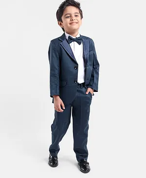Babyhug Full Sleeves 3 Piece Party Suit - Light Navy Blue