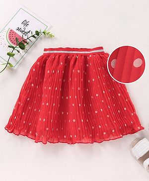 Babyhug Mid Thigh Pleated Skirt Dot print - Red