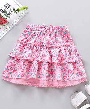 Babyhug Rayon Woven Mid Thigh Skirts Floral Print - Pink