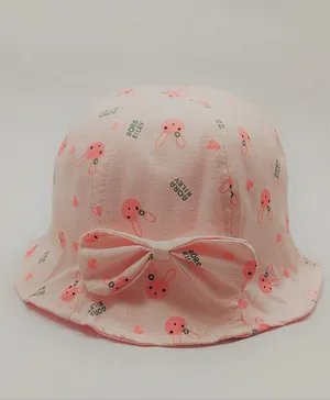 Kid-O-World Bunny Print Hat With Bow - Peach