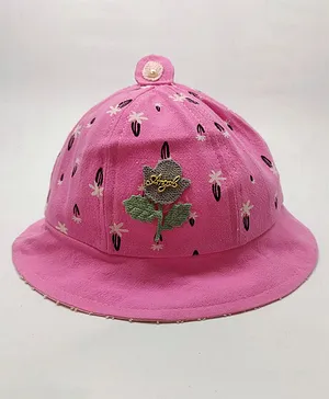 Kid-O-World Angel Applique And Floral Printed Hat - Dark Pink