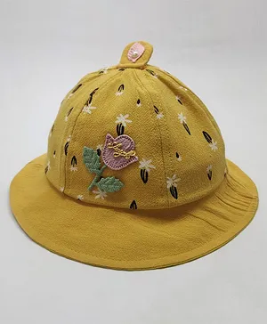 Kid-O-World Angel Applique And Floral Printed Hat - Yellow