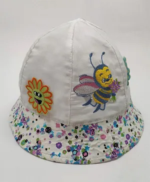 Kid-O-World Honey Bee And Sunflower Embroidered Hat - Blue